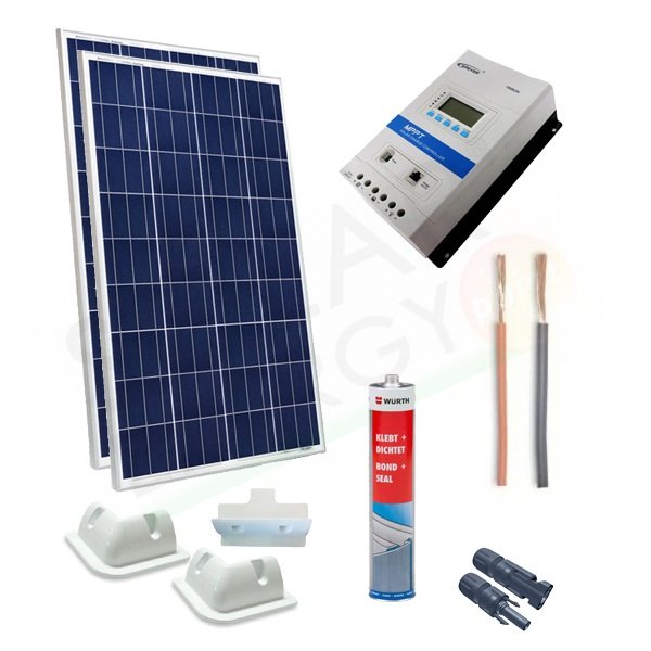 Kit Solare Camper Plus 400W 12V - 2 moduli 200W + regolatore 30A MPPT + accessori