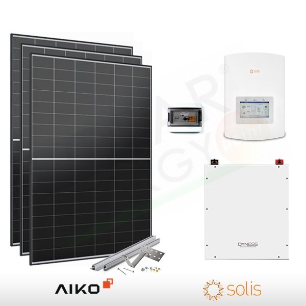 KIT FOTOVOLTAICO 4.6 KW AIKO – SOLIS CON ACCUMULO DA 5.12 KWH (COMPLETO)