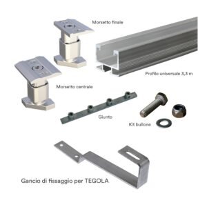 Kit Struttura Aluminio Anodizzato Tetto Inclinato per 7 Pannelli Fotovoltaici