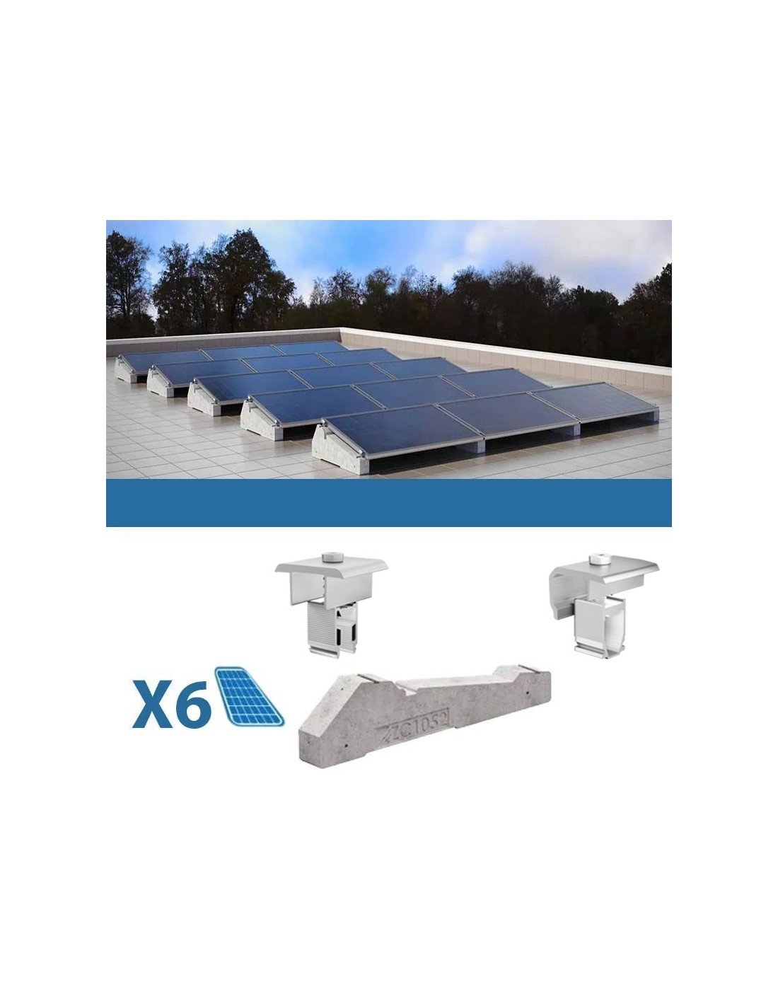 Kit Struttura Alluminio Tetto Piano con Zavorra per 6 Pannelli Fotovoltaici